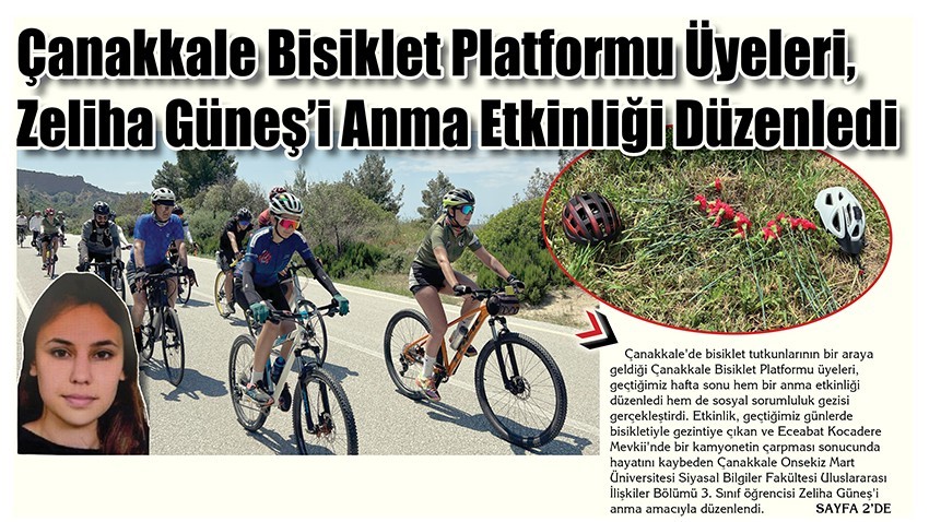 Çanakkale Bisiklet Platformu Üyeleri, Zeliha Güneş'i Anma Etkinliği Düzenledi