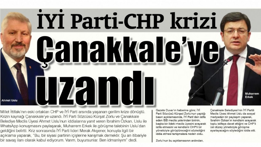 İYİ Parti-CHP krizi Çanakkale’ye uzandı 