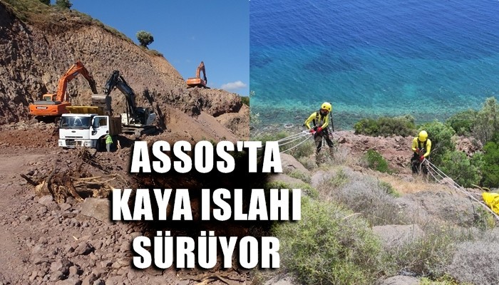 Assos Antik Liman’daki kaya ıslahı çalışmalarına dağcılar da katılıyor