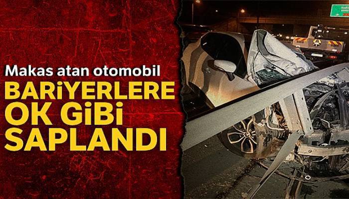 Makas atan otomobil bariyerlere ok gibi saplandı