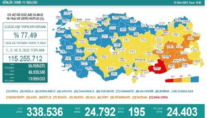 Koronavirüs salgınında günlük vaka sayısı 24 bin 792 oldu