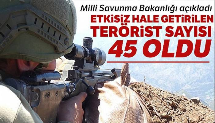 MSB: 'Etkisiz hale getirilen toplam terörist sayısı 45 oldu'