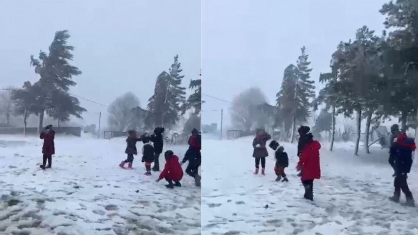Çanakkale’de öğrencilerin kar sevinci