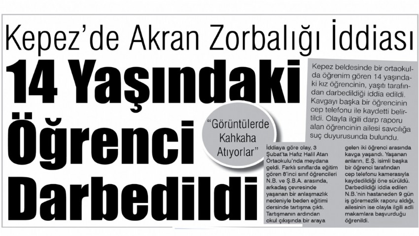 Kepez’de Akran Zorbalığı İddiası '14 Yaşındaki Öğrenci Darbedildi'