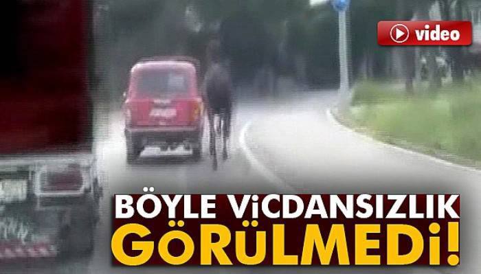 Atı aracının arkasına bağlayıp sürükledi