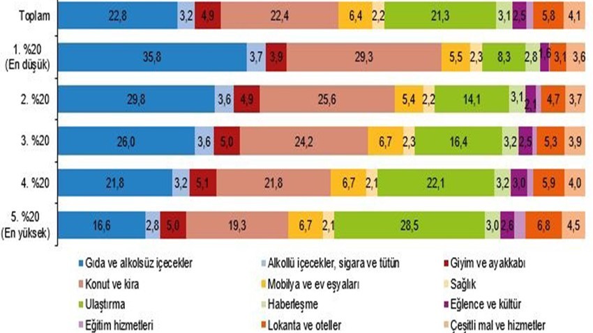 Hanehalkı bütçesinden en fazla pay gıda ve alkolsüz içecek harcamasına ayrıldı