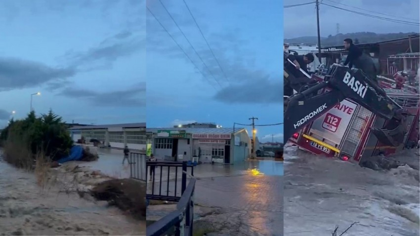  İzmir Çanakkale yolunda itfaiye sel sularına kapıldı