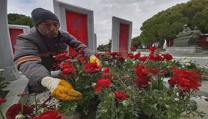 Şehit mezarlarına kırmızı-beyaz 11 bin şakayık dikildi