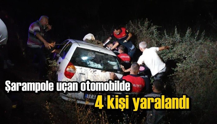 Şarampole uçan otomobilde 4 kişi yaralandı (VİDEO)