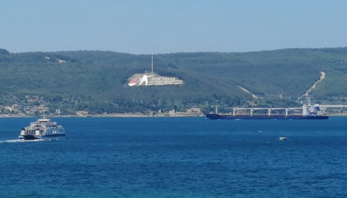 Tahıl gemisi Çanakkale Boğazı'nda (VİDEO)