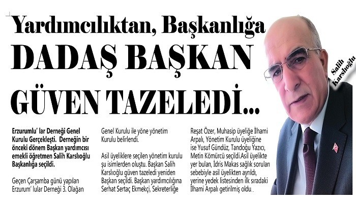 DADAŞ BAŞKAN GÜVEN TAZELEDİ