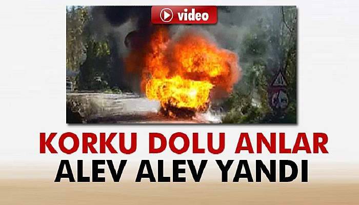 Alev topuna dönen otomobildeki LPG tüpü patladı