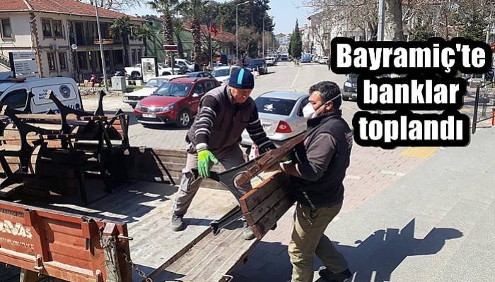 Bayramiç'te belediye ekipleri bankları topladı (VİDEO)