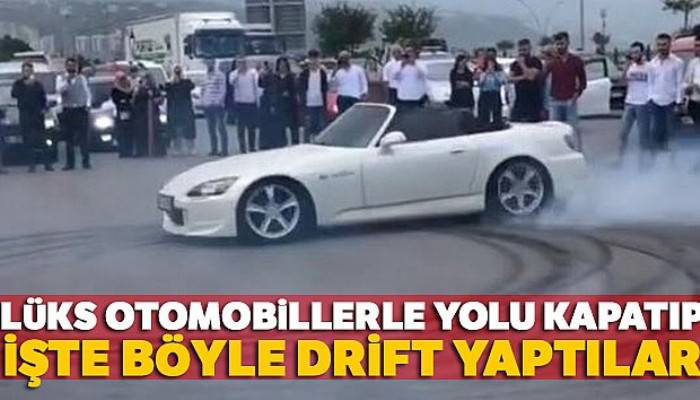 Lüks otomobillerle yolu kapatıp işte böyle drift yaptılar