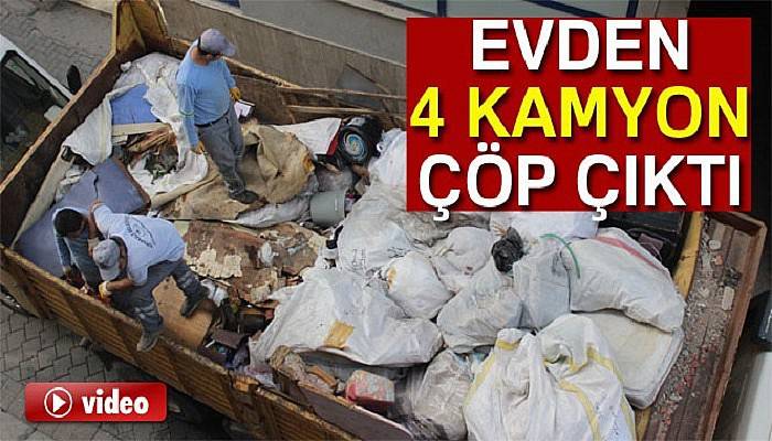 Denizli'de bir evden 4 kamyon çöp çıktı