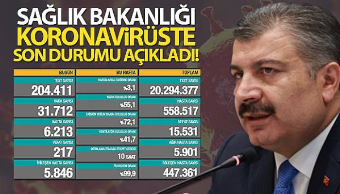 Türkiye'de son 24 saatte 31.712 koronavirüs vakası tespit edildi