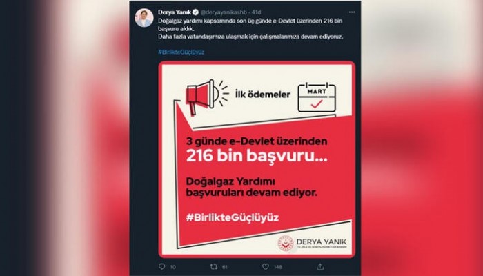 Doğalgaz yardımına 3 günde 216 bin başvuru