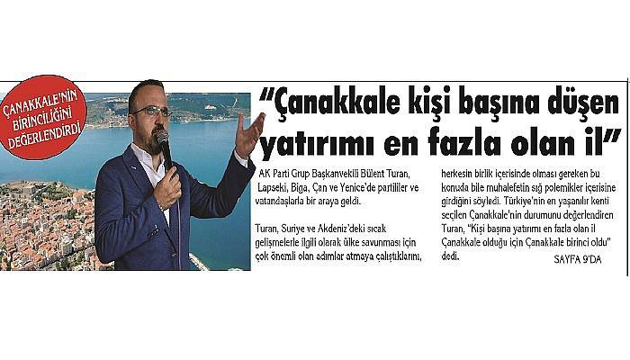 ÇANAKKALE’NİN BİRİNCİLİĞİNİ DEĞERLENDİRDİ
