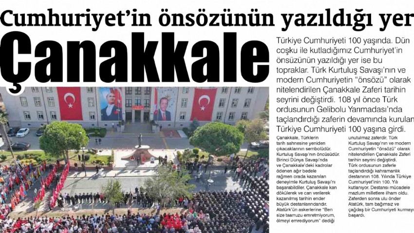 Cumhuriyet'in önsözünün yazıldığı yer Çanakkale (videolu)