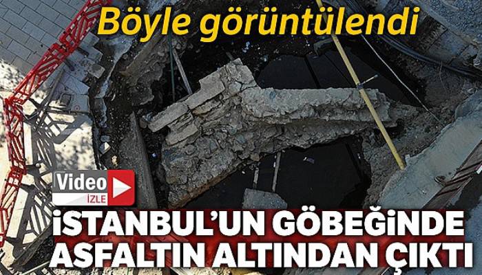 Üsküdar'da yolun altından çıkan tarihi kalıntılar havadan görüntülendi
