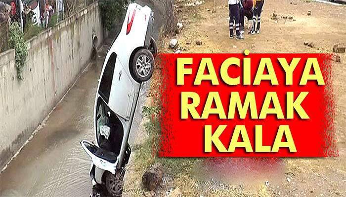 Ataşehir’de otomobil dereye uçtu