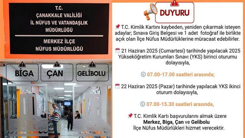 YKS Günlerinde Nüfus Müdürlükleri Açık Olacak