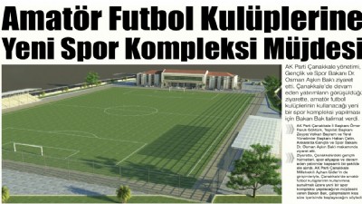 Amatör Futbol Kulüplerine yeni spor kompleksi müjdesi