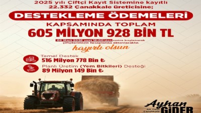 Çanakkaleli Üreticilere 605 Milyon Liralık Tarımsal Destek Ödemesi